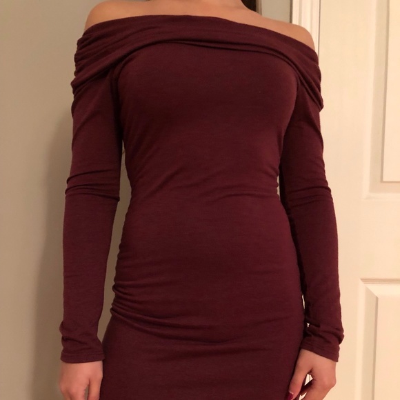 Off Shoulder Burgundy Dress - Picture 1 of 2
